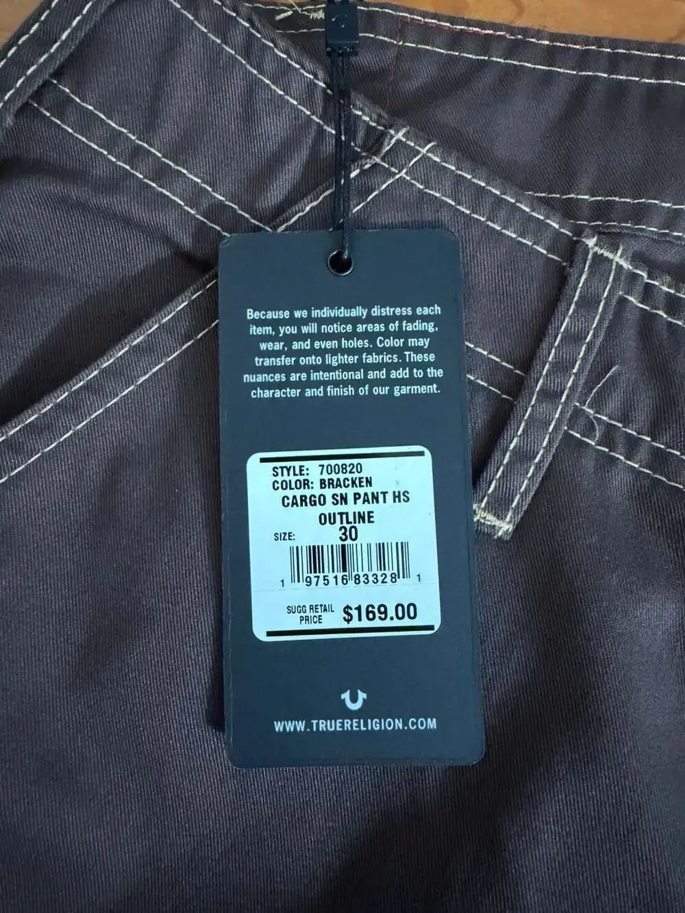 True Religion Bracken Cargo SN Pant HS with Contrast Stitching